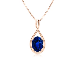 8x6mm AAAA Solitaire Oval Blue Sapphire Twist Bale Pendant in Rose Gold