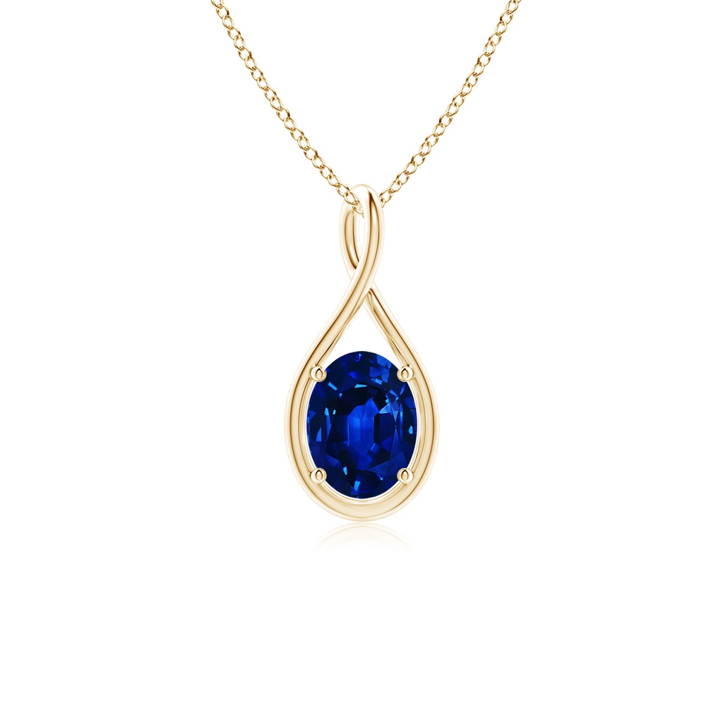 8x6mm Lab-Grown Solitaire Oval Blue Sapphire Twist Bale Pendant in Yellow Gold