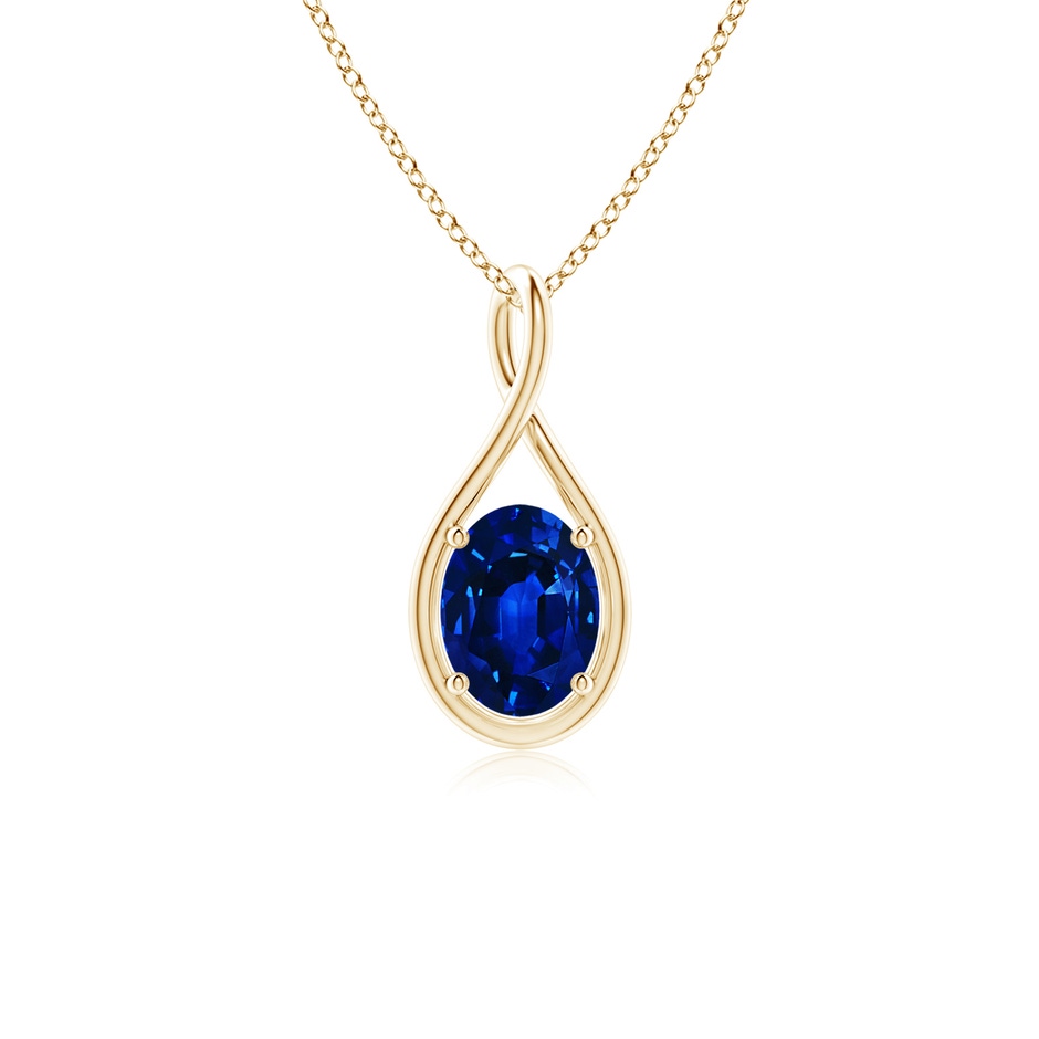 8x6mm Lab-Grown Solitaire Oval Blue Sapphire Twist Bale Pendant in Yellow Gold 