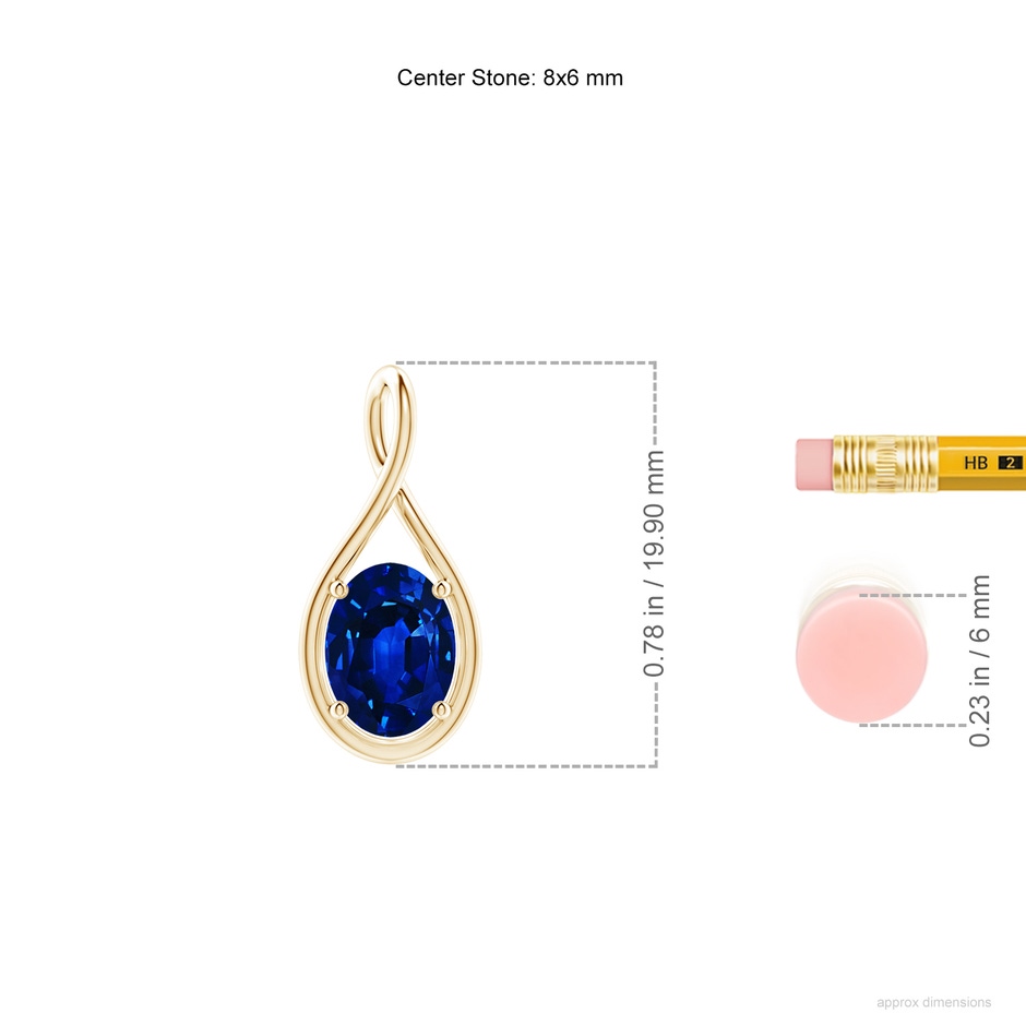 8x6mm Lab-Grown Solitaire Oval Blue Sapphire Twist Bale Pendant in Yellow Gold ruler