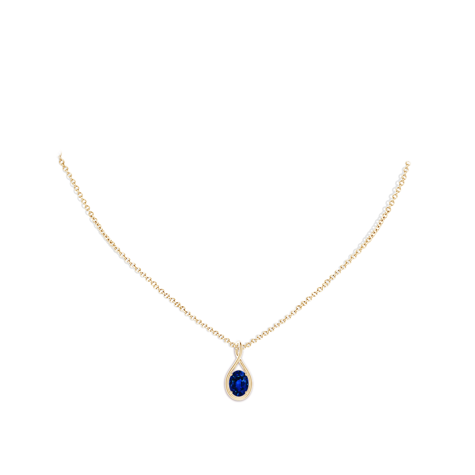 8x6mm Lab-Grown Solitaire Oval Blue Sapphire Twist Bale Pendant in Yellow Gold pen