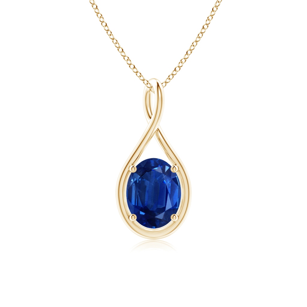 9x7mm AAA Solitaire Oval Blue Sapphire Twist Bale Pendant in Yellow Gold