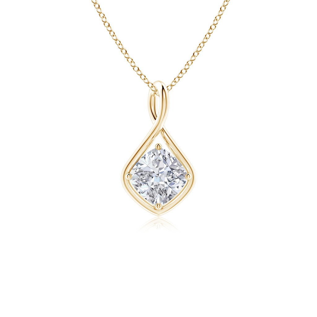 6.5mm HSI2 Solitaire Cushion Diamond Twist Bale Pendant in Yellow Gold