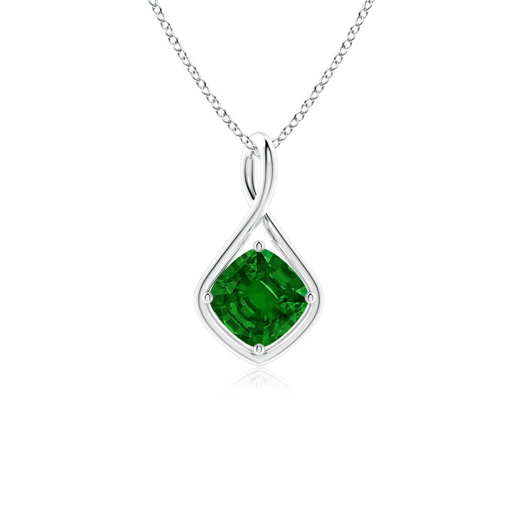 7mm AAAA Solitaire Cushion Emerald Twist Bale Pendant in P950 Platinum