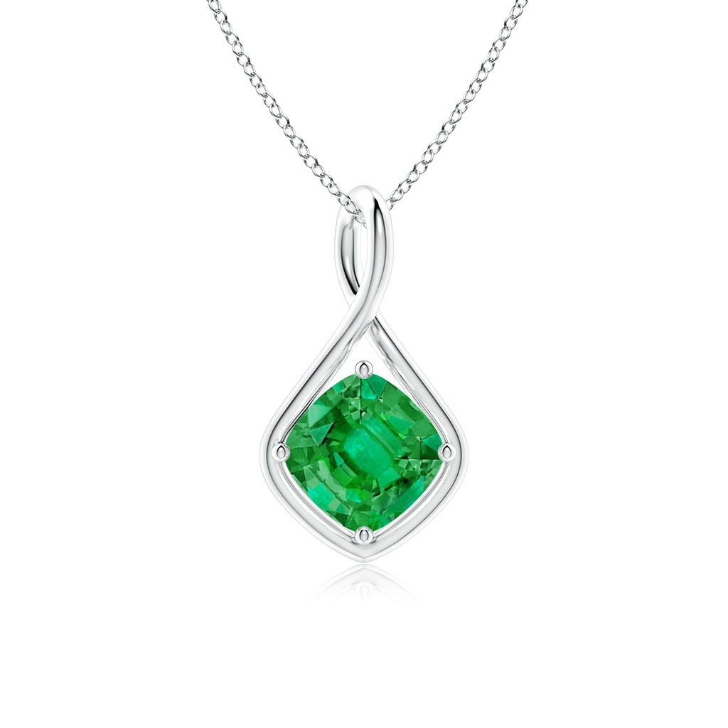 8mm AAA Solitaire Cushion Emerald Twist Bale Pendant in White Gold 