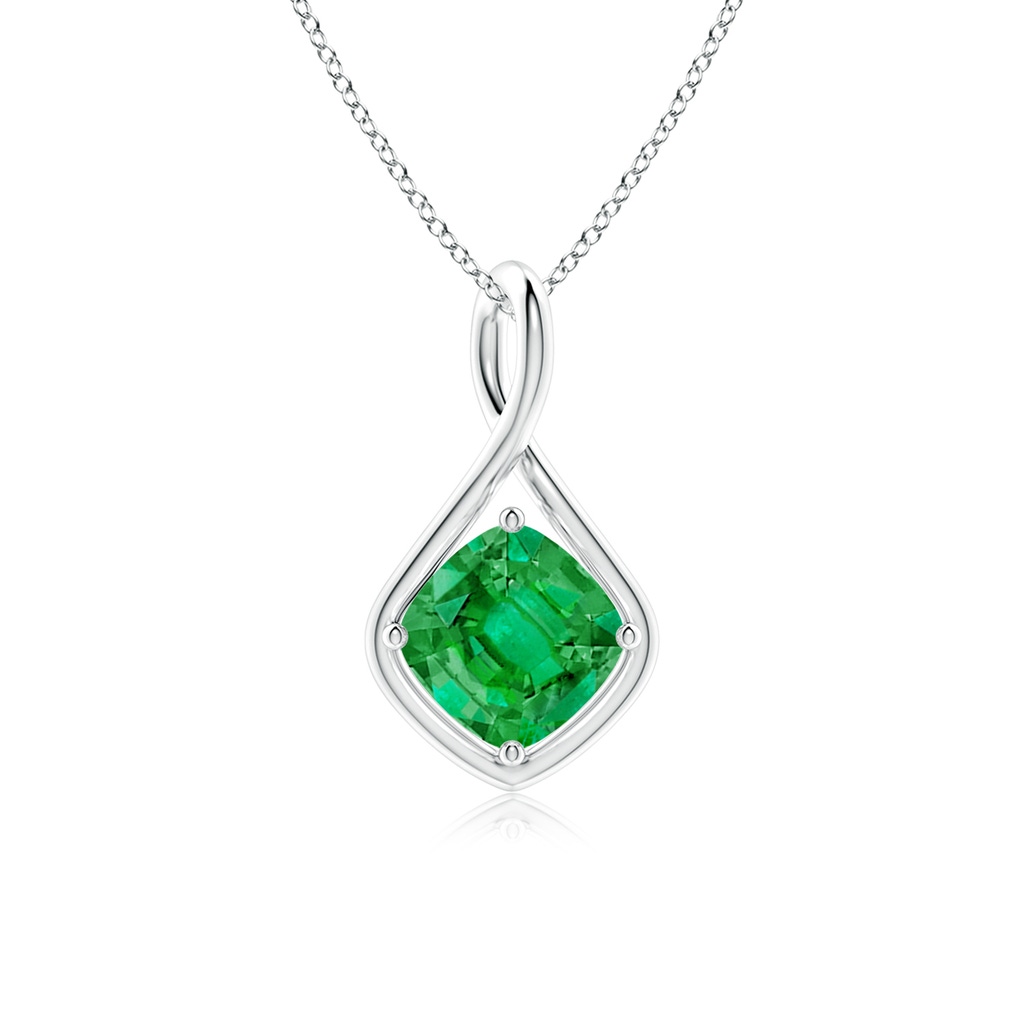 8mm AAA Solitaire Cushion Emerald Twist Bale Pendant in White Gold