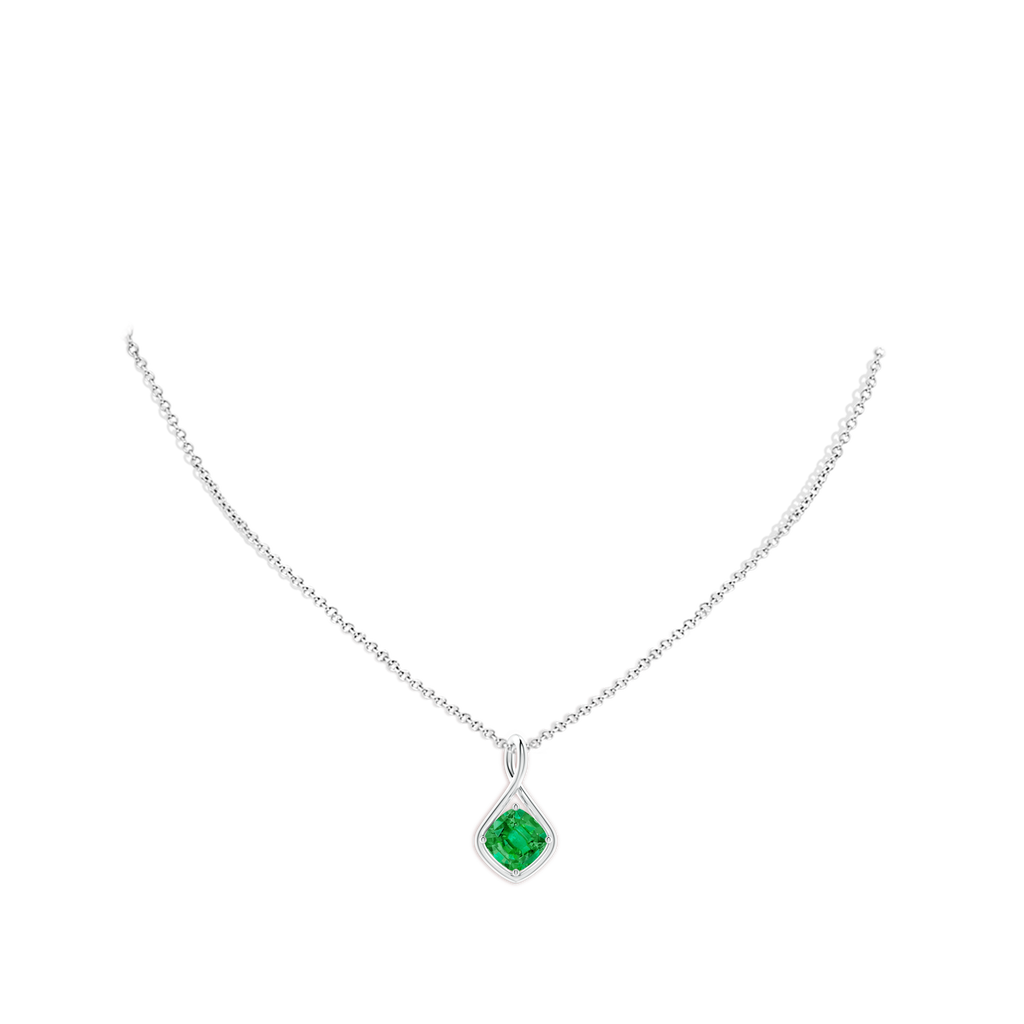 8mm AAA Solitaire Cushion Emerald Twist Bale Pendant in White Gold pen