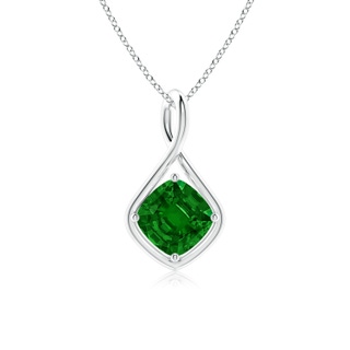 8mm AAAA Solitaire Cushion Emerald Twist Bale Pendant in P950 Platinum