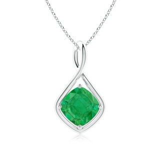 9mm AA Solitaire Cushion Emerald Twist Bale Pendant in P950 Platinum