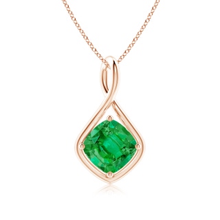 9mm AAA Solitaire Cushion Emerald Twist Bale Pendant in Rose Gold