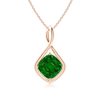 9mm AAAA Solitaire Cushion Emerald Twist Bale Pendant in 18K Rose Gold