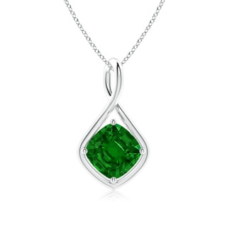 9mm AAAA Solitaire Cushion Emerald Twist Bale Pendant in P950 Platinum