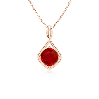 7mm AAA Solitaire Cushion Ruby Twist Bale Pendant in 9K Rose Gold