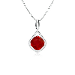 7mm AAA Solitaire Cushion Ruby Twist Bale Pendant in P950 Platinum