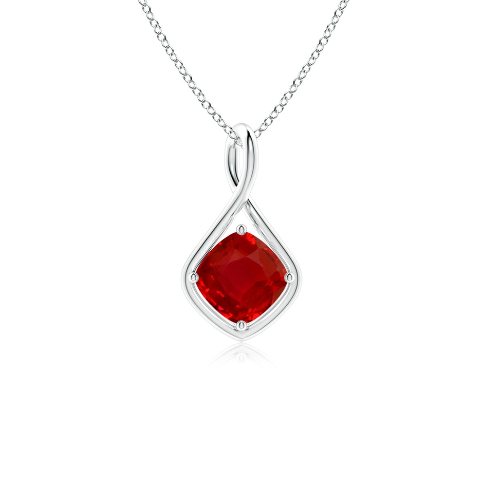 7mm AAA Solitaire Cushion Ruby Twist Bale Pendant in White Gold 