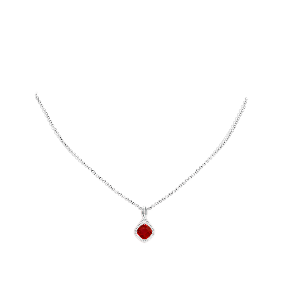 7mm AAA Solitaire Cushion Ruby Twist Bale Pendant in White Gold pen