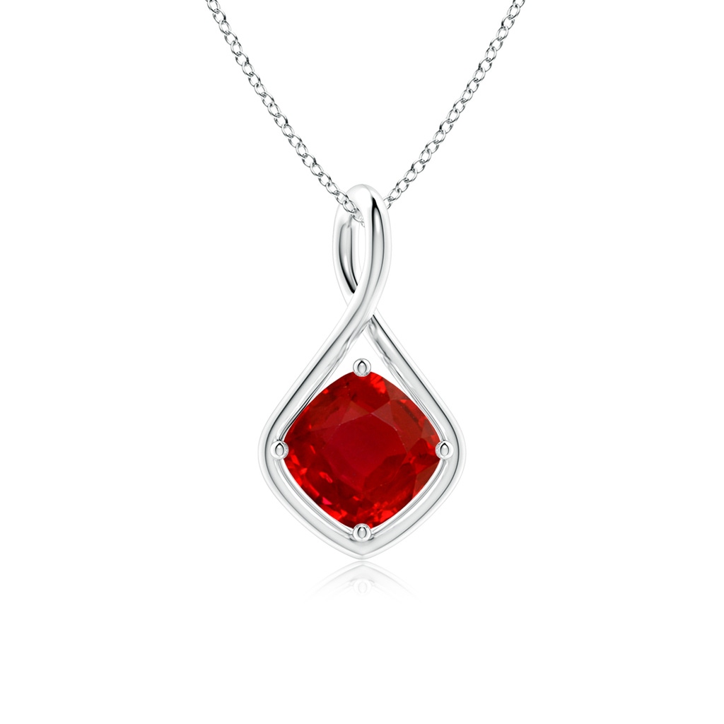 8mm AAA Solitaire Cushion Ruby Twist Bale Pendant in White Gold