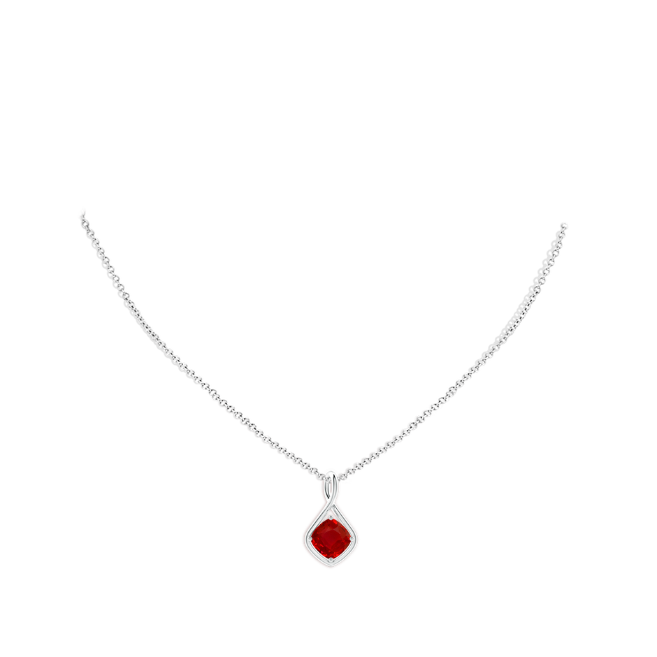 8mm AAA Solitaire Cushion Ruby Twist Bale Pendant in White Gold pen