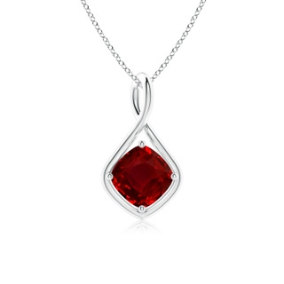 8mm AAAA Solitaire Cushion Ruby Twist Bale Pendant in P950 Platinum