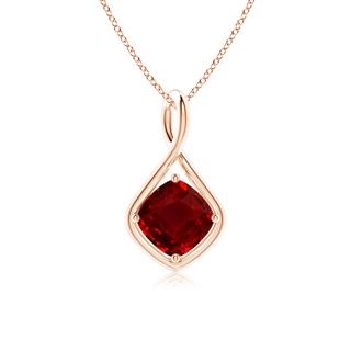 8mm AAAA Solitaire Cushion Ruby Twist Bale Pendant in Rose Gold