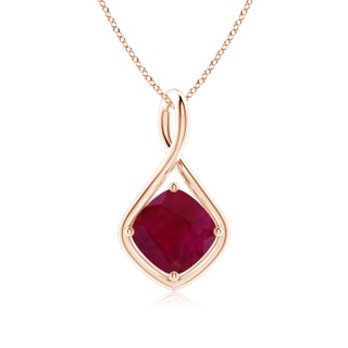 9mm A Solitaire Cushion Ruby Twist Bale Pendant in Rose Gold