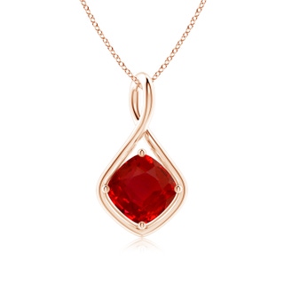 9mm AAA Solitaire Cushion Ruby Twist Bale Pendant in Rose Gold