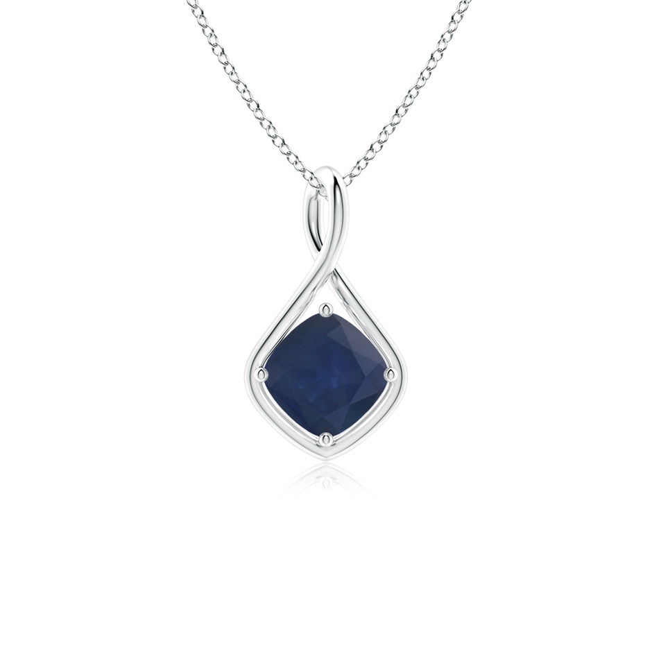 7mm A Solitaire Cushion Blue Sapphire Twist Bale Pendant in White Gold 
