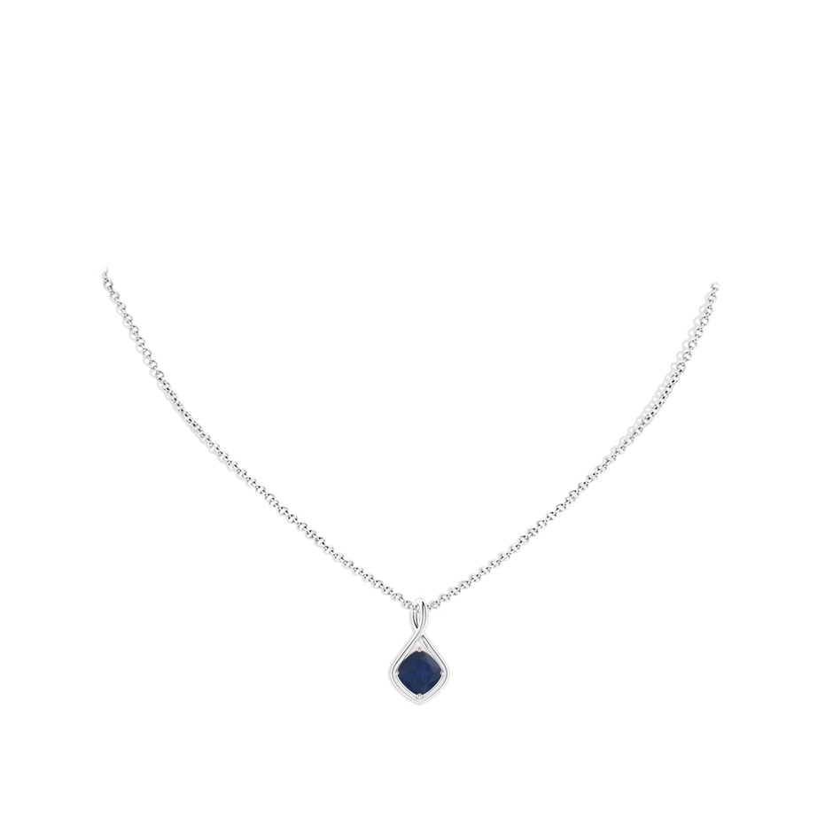 7mm A Solitaire Cushion Blue Sapphire Twist Bale Pendant in White Gold pen