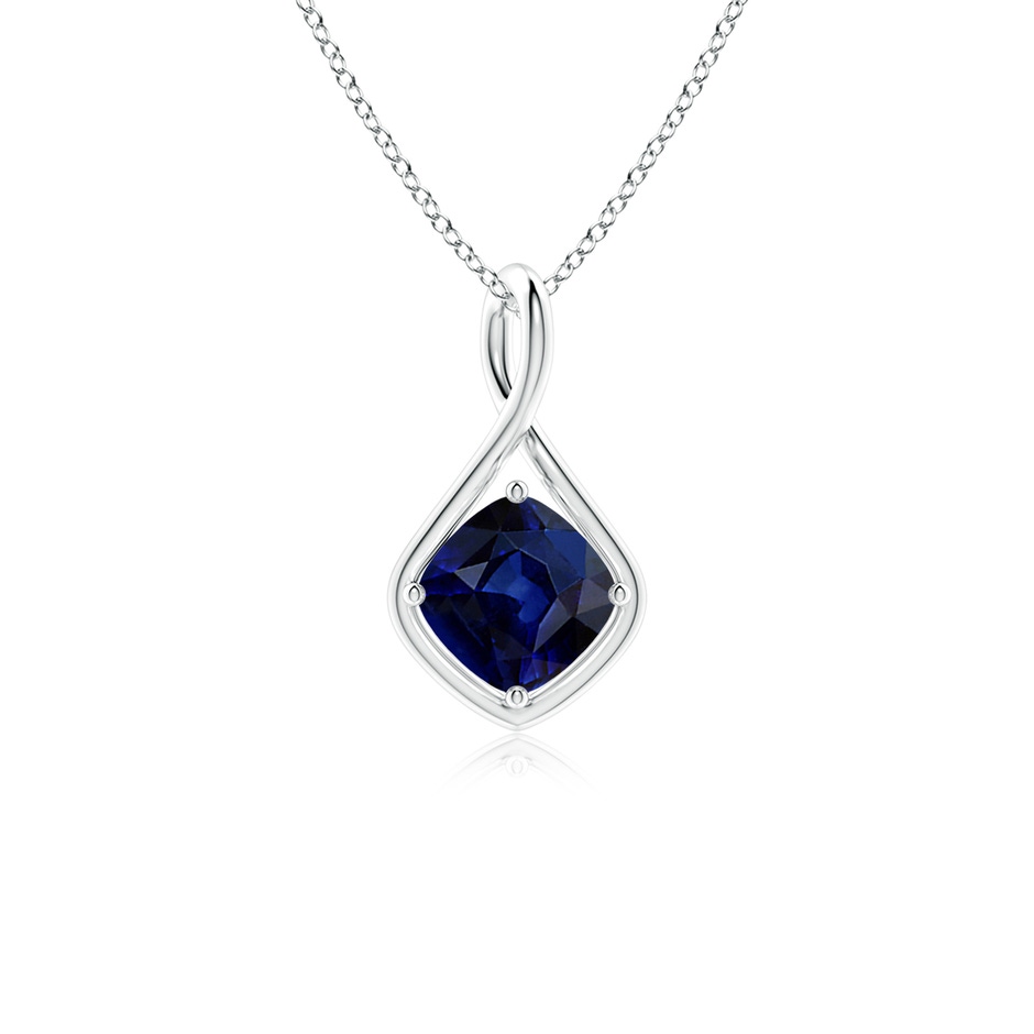 7mm AAA Solitaire Cushion Blue Sapphire Twist Bale Pendant in White Gold 