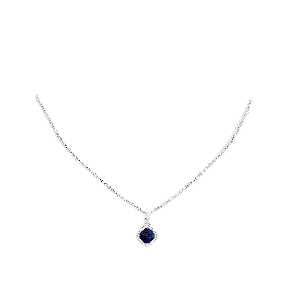 7mm AAA Solitaire Cushion Blue Sapphire Twist Bale Pendant in White Gold pen