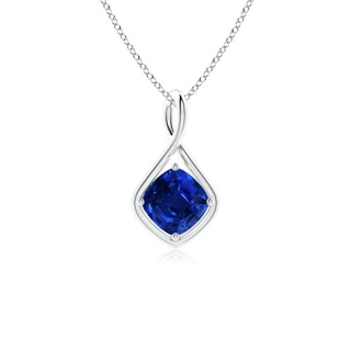 7mm AAAA Solitaire Cushion Blue Sapphire Twist Bale Pendant in P950 Platinum