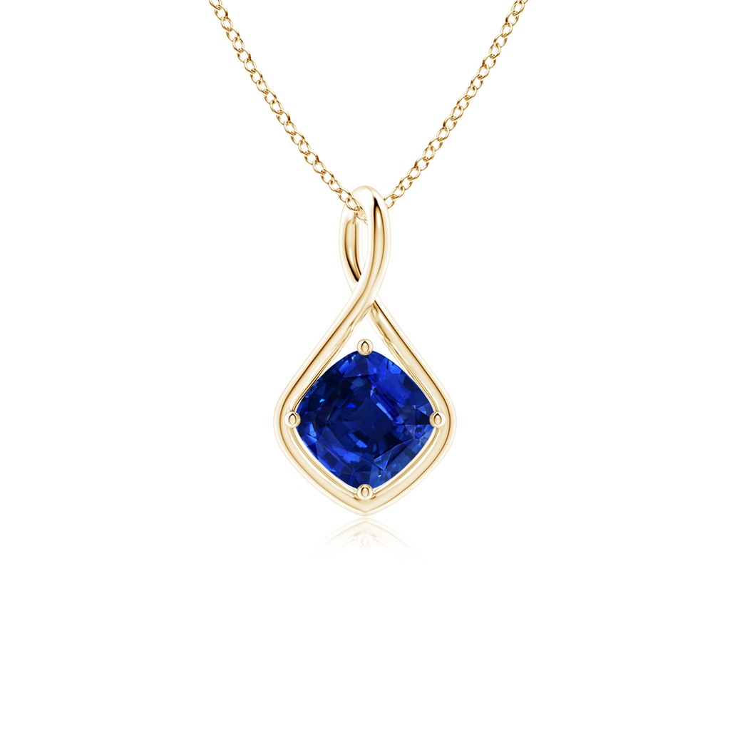 7mm Lab-Grown Solitaire Cushion Blue Sapphire Twist Bale Pendant in Yellow Gold