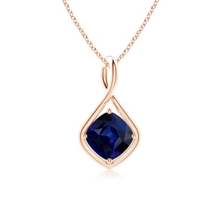 8mm AAA Solitaire Cushion Blue Sapphire Twist Bale Pendant in Rose Gold