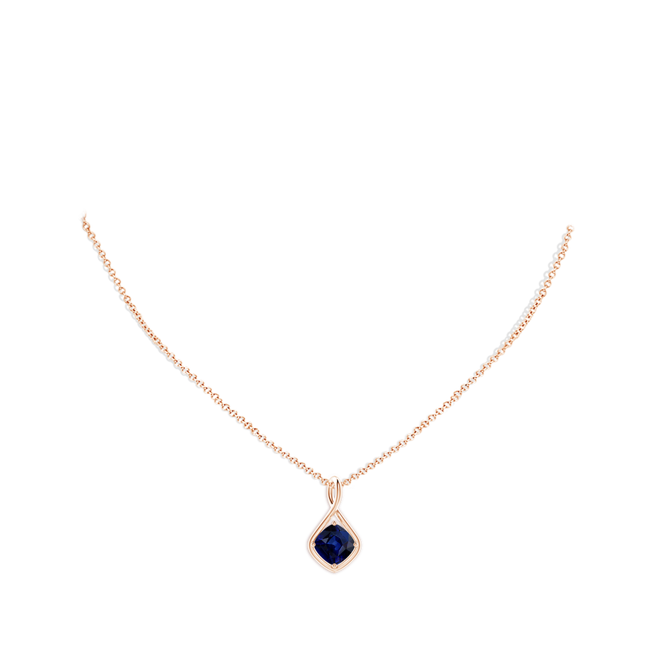 8mm AAA Solitaire Cushion Blue Sapphire Twist Bale Pendant in Rose Gold pen