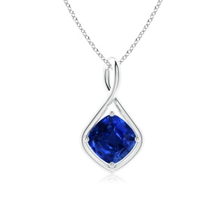 8mm AAAA Solitaire Cushion Blue Sapphire Twist Bale Pendant in P950 Platinum