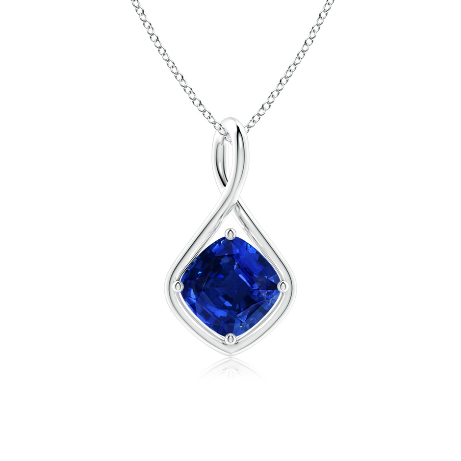 8mm AAAA Solitaire Cushion Blue Sapphire Twist Bale Pendant in P950 Platinum 