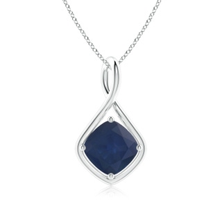 9mm A Solitaire Cushion Blue Sapphire Twist Bale Pendant in P950 Platinum