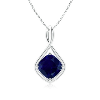 9mm AA Solitaire Cushion Blue Sapphire Twist Bale Pendant in P950 Platinum