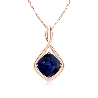 9mm AAA Solitaire Cushion Blue Sapphire Twist Bale Pendant in Rose Gold