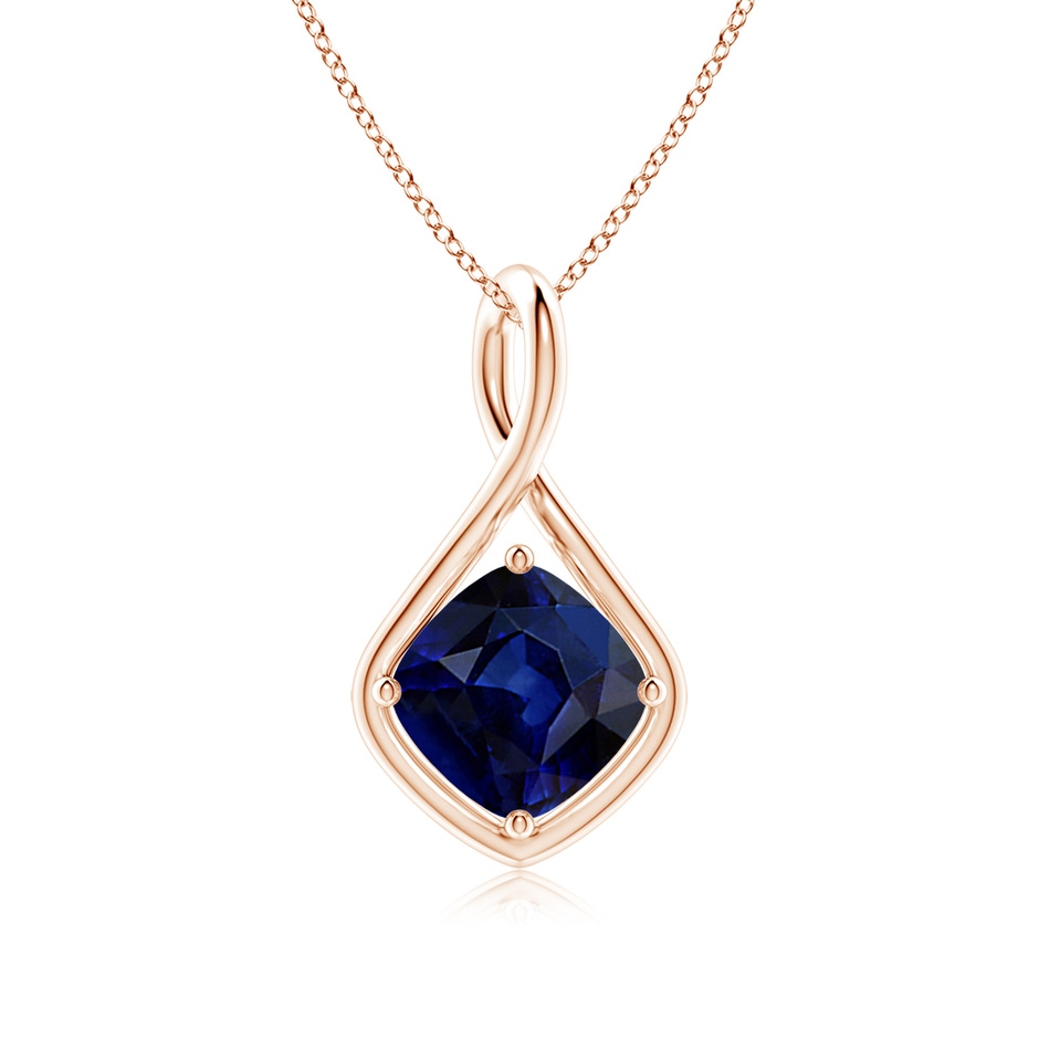 9mm AAA Solitaire Cushion Blue Sapphire Twist Bale Pendant in Rose Gold 