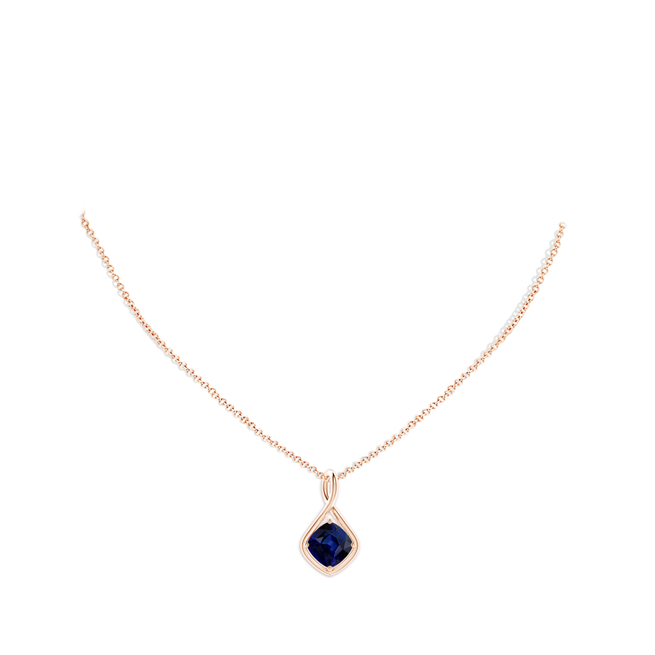 9mm AAA Solitaire Cushion Blue Sapphire Twist Bale Pendant in Rose Gold pen