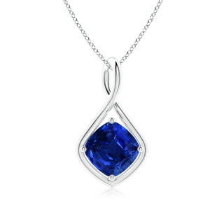 9mm AAAA Solitaire Cushion Blue Sapphire Twist Bale Pendant in P950 Platinum