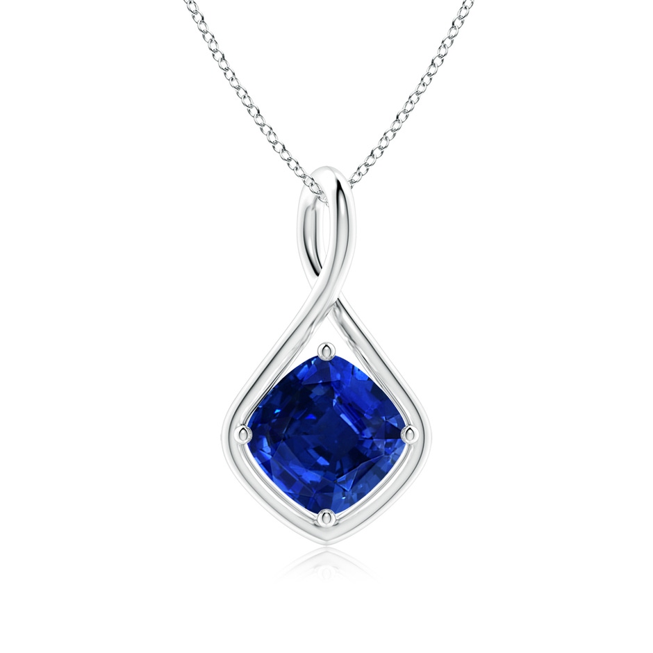 9mm AAAA Solitaire Cushion Blue Sapphire Twist Bale Pendant in P950 Platinum 