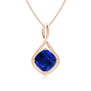 9mm AAAA Solitaire Cushion Blue Sapphire Twist Bale Pendant in Rose Gold