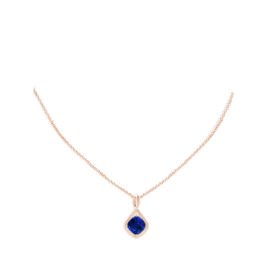 9mm AAAA Solitaire Cushion Blue Sapphire Twist Bale Pendant in Rose Gold pen