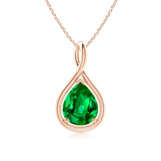 10x8mm AAAA Solitaire Pear Emerald Twist Bale Pendant in Rose Gold