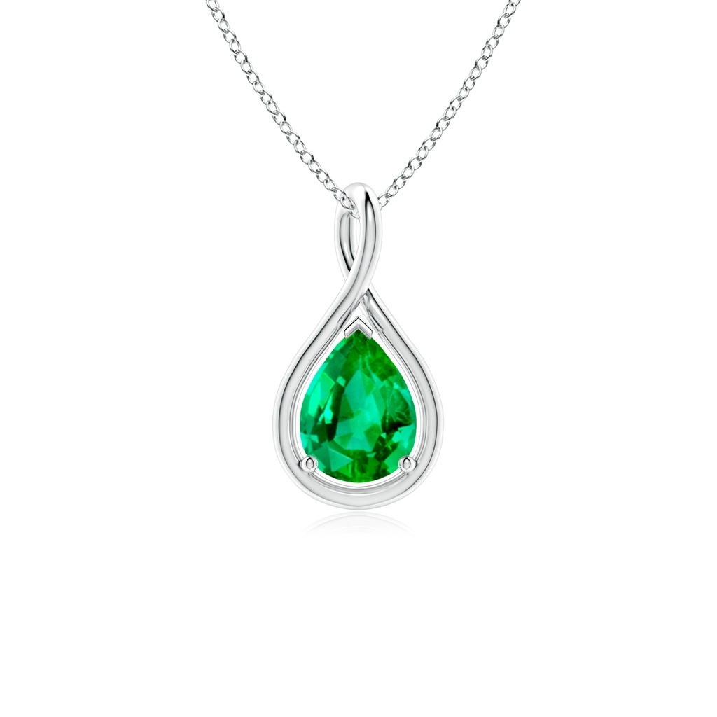 8x6mm AAA Solitaire Pear Emerald Twist Bale Pendant in White Gold