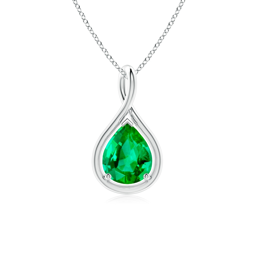 9x7mm AAA Solitaire Pear Emerald Twist Bale Pendant in White Gold