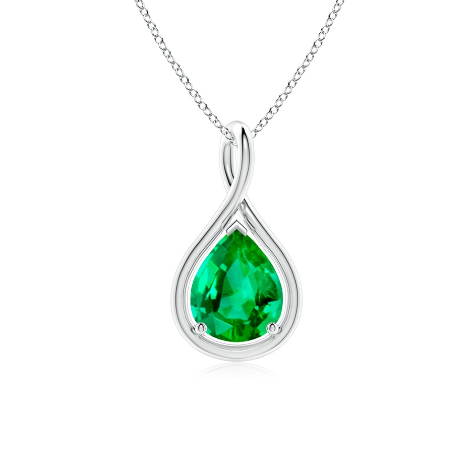 9x7mm AAA Solitaire Pear Emerald Twist Bale Pendant in White Gold 