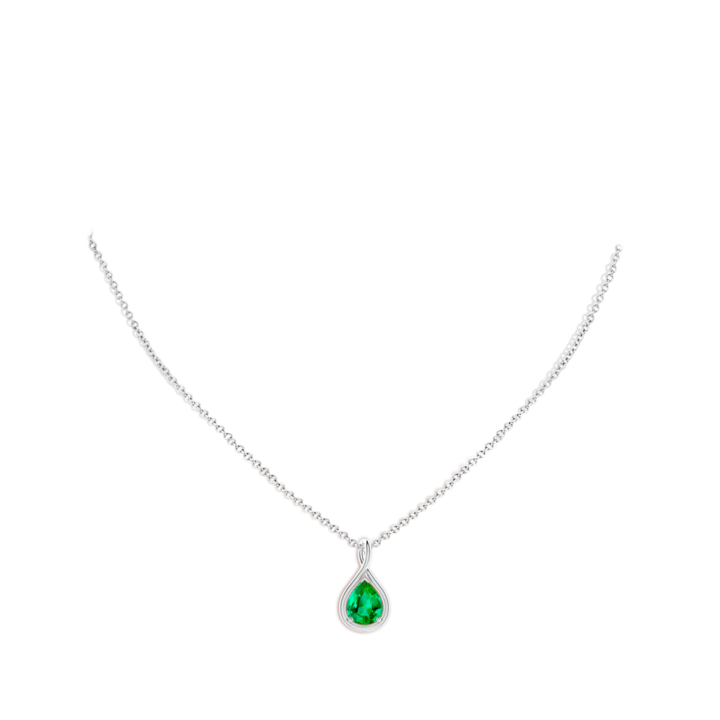 9x7mm AAA Solitaire Pear Emerald Twist Bale Pendant in White Gold pen